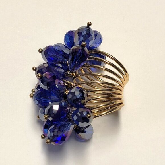 Indigo Blue Crystal Flamboyant Crystal Cluster Ring - Picture 8 of 9